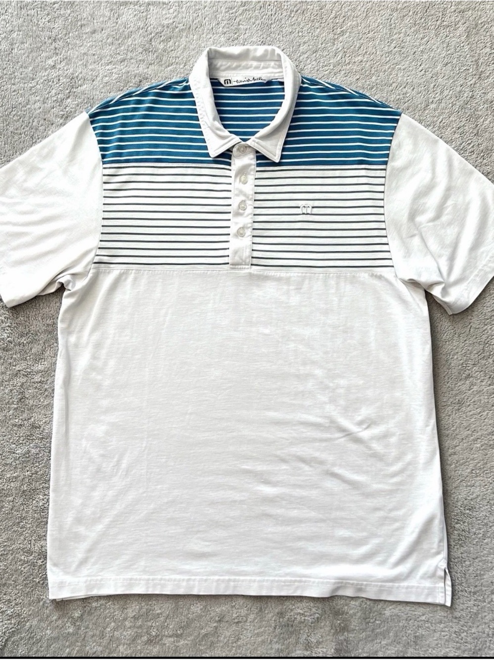 Travis Mathew Polo Shirt Mens XL White Pima Cotton Stretch Stripe Golf Logo